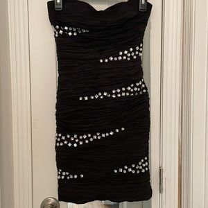 Arden B. Ruched Body Con cocktail dress with rhinestones